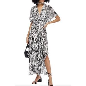 Maje Rachelle Shirred Zebra-Print Jacquard Maxi Dress Sz 36 Small **No Slip
